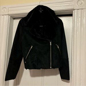 Faux suede and fuzzy inside Forever 21 biker jacket in black